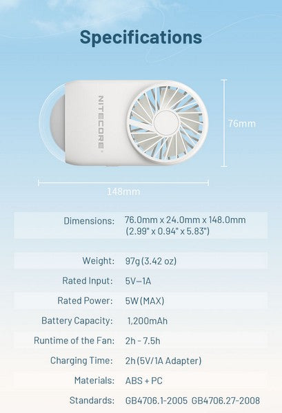 Ventilateur rechargeable de poche Nitecore NEF02 01 15