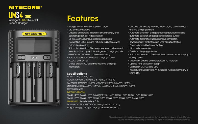 chargeur Nitecore UMS4 USB C 1 12
