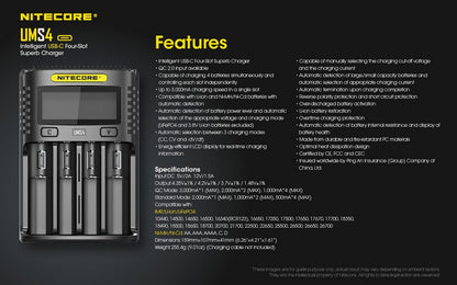 chargeur Nitecore UMS4 USB C 1 12