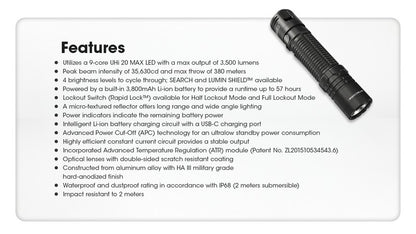 lampe de poche rechargeable EDC Nitecore EDC31 3500lumens 18