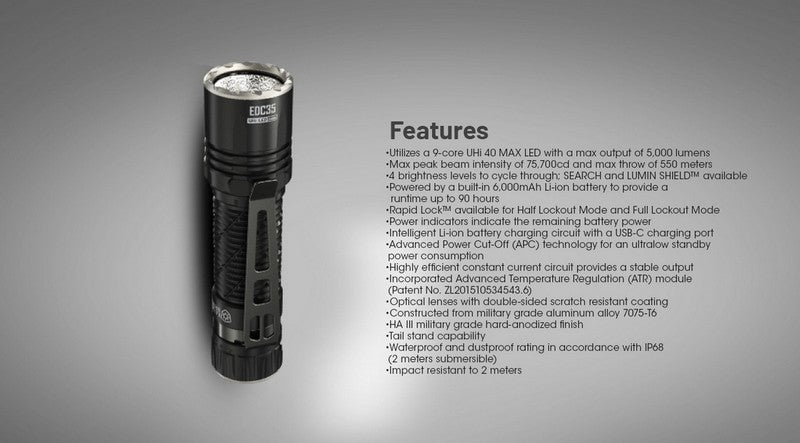 lampe de poche rechargeable EDC Nitecore EDC35 5000lumens 01 22