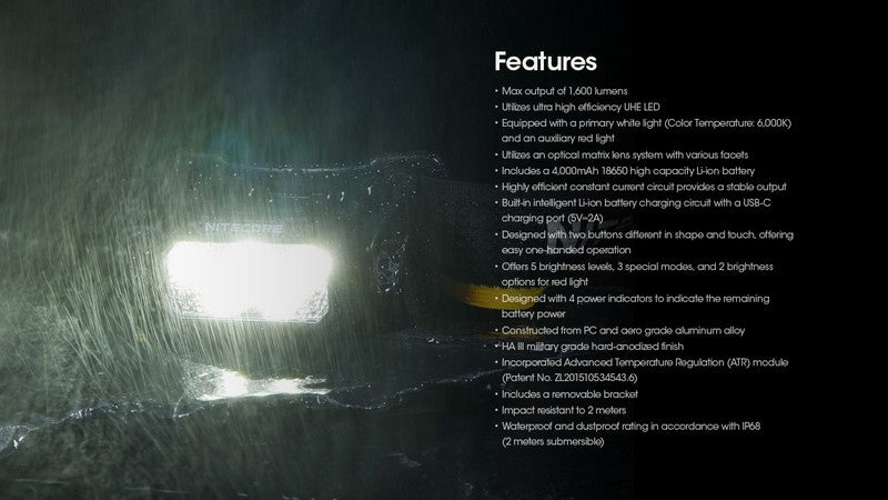 lampe frontale Nitecore HC60 UHE 1600 Lumens ultra polyvalente 01 23