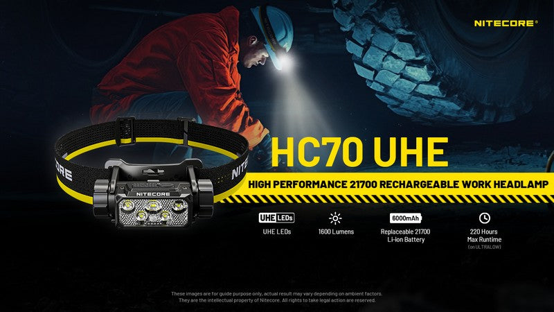 lampe frontale professionnelle Nitecore HC70 1600 lumens batterie 21700 6000
