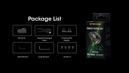 lampe tactique pour arme Nitecore NPL25GL 900 lumens laser vert rechargeable