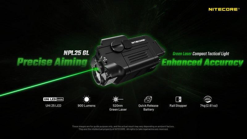 lampe tactique pour arme Nitecore NPL25GL 900 lumens laser vert rechargeable