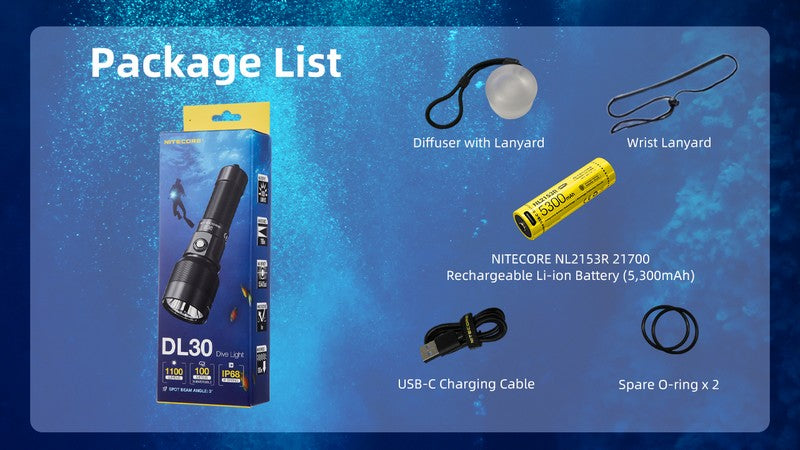 lampe torche de plongee EDC Nitecore DL30 1100lumens 12