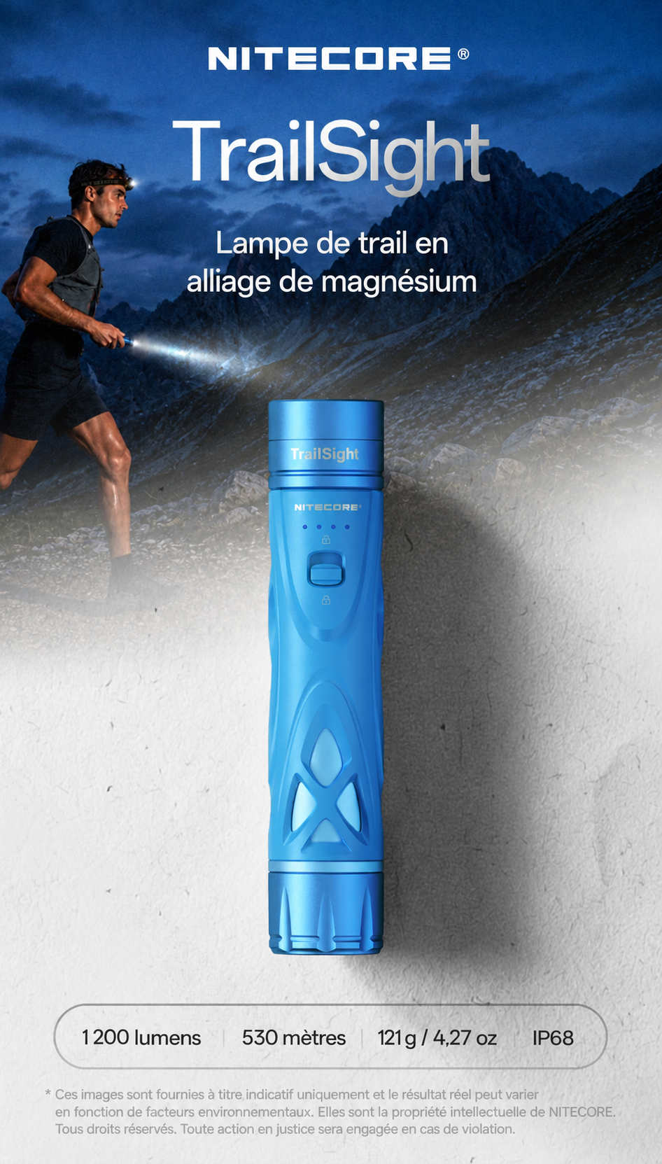 TrailSight - Lampe torche de trail running 1200 lumens