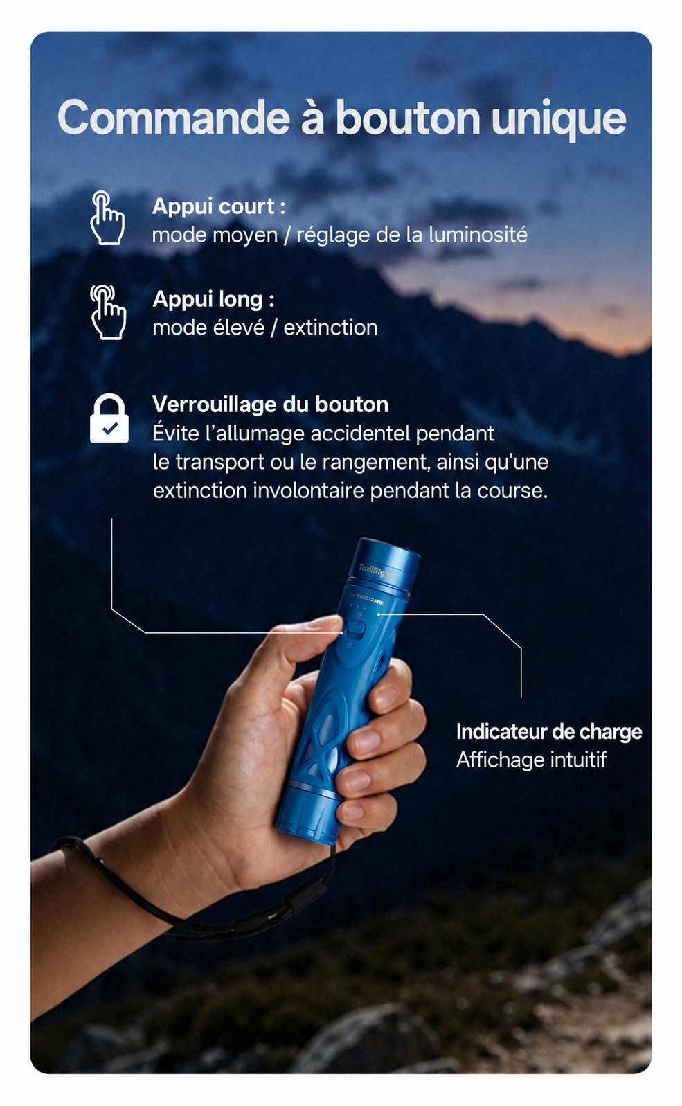 TrailSight - Lampe torche de trail running 1200 lumens